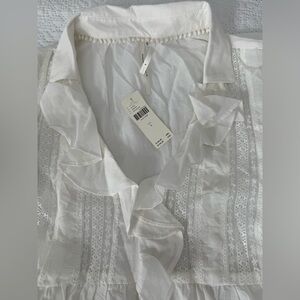 Anthropologie White Ruffled Blouse